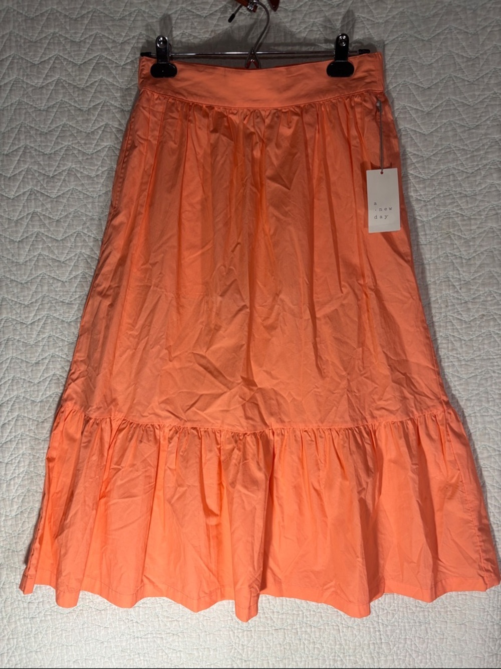 a new day Bright Coral Tiered Maxi Skirt prairie boho modest romantic cotton - Picture 4 of 6
